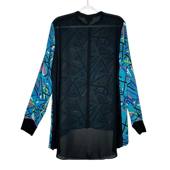 Nicole By Nicole Miller XL Blouse Multicolor Mock Neck Semi-Sheer Long Sleeve - Picture 2 of 6